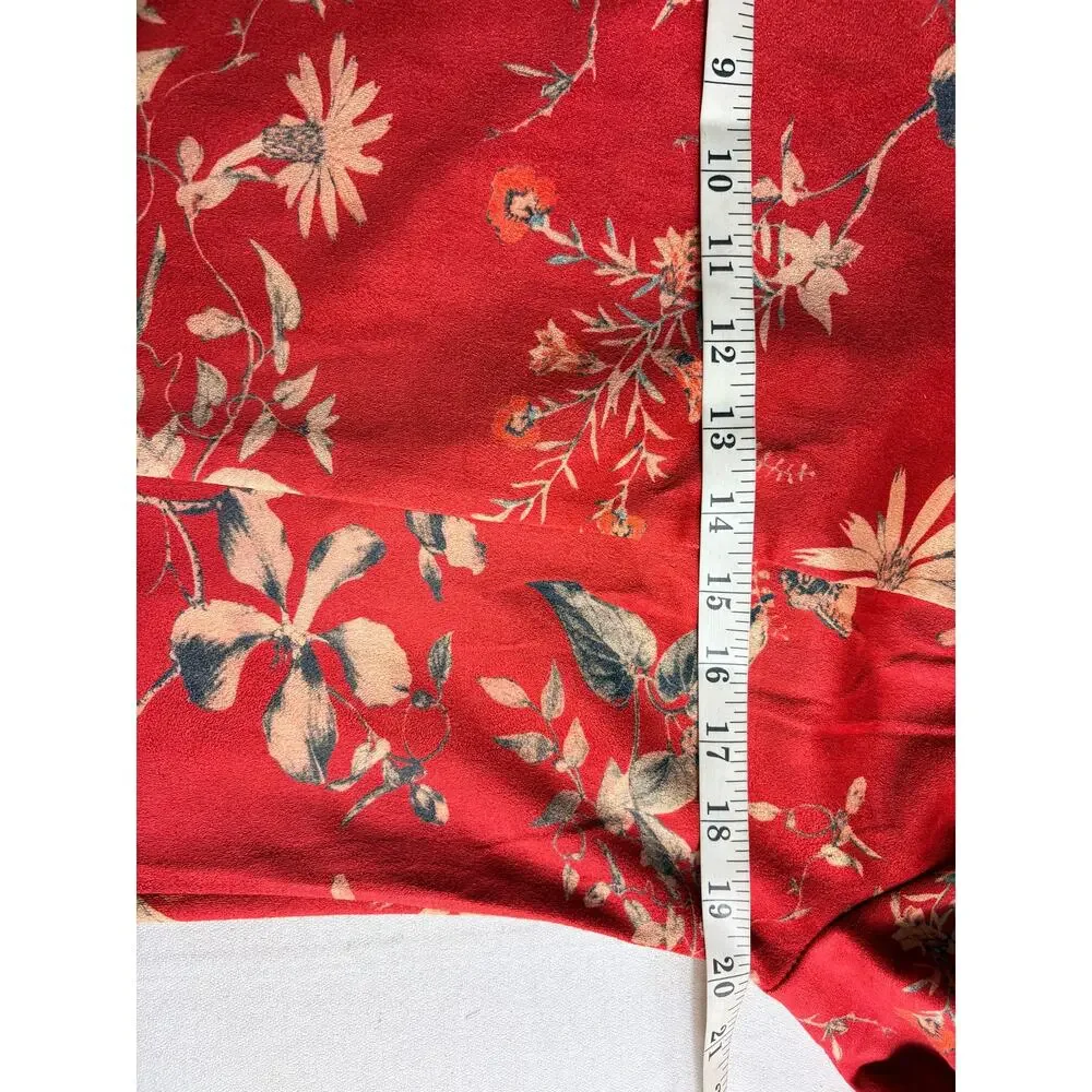 Solitaire Faux Suede Open Front Cardigan Orange Red Floral Size M